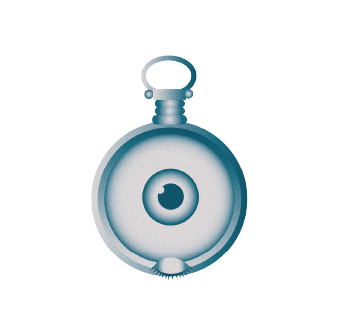 Illustration of a pocket watch with an eye as the clock face