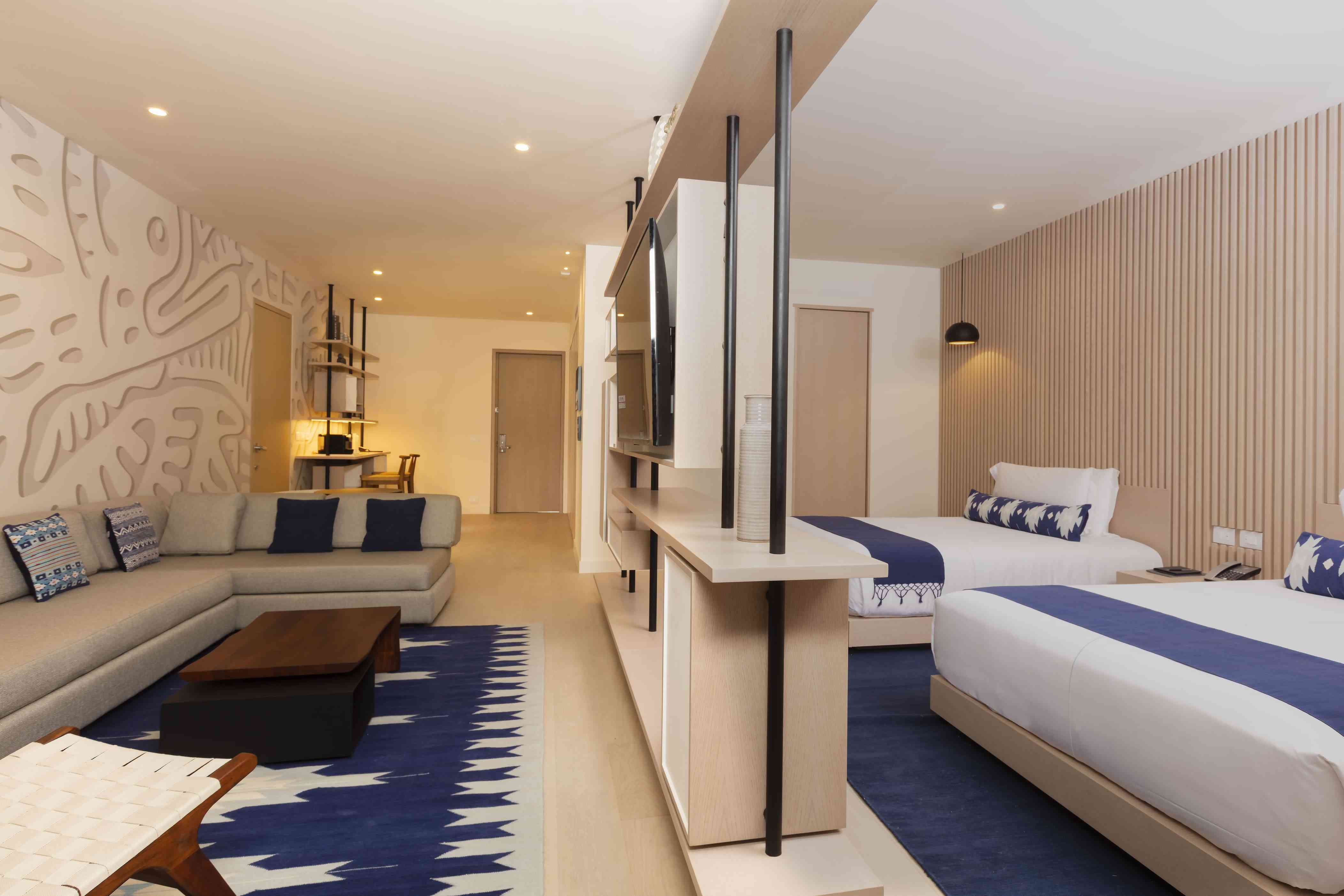 Split view of the bedroom and the living room