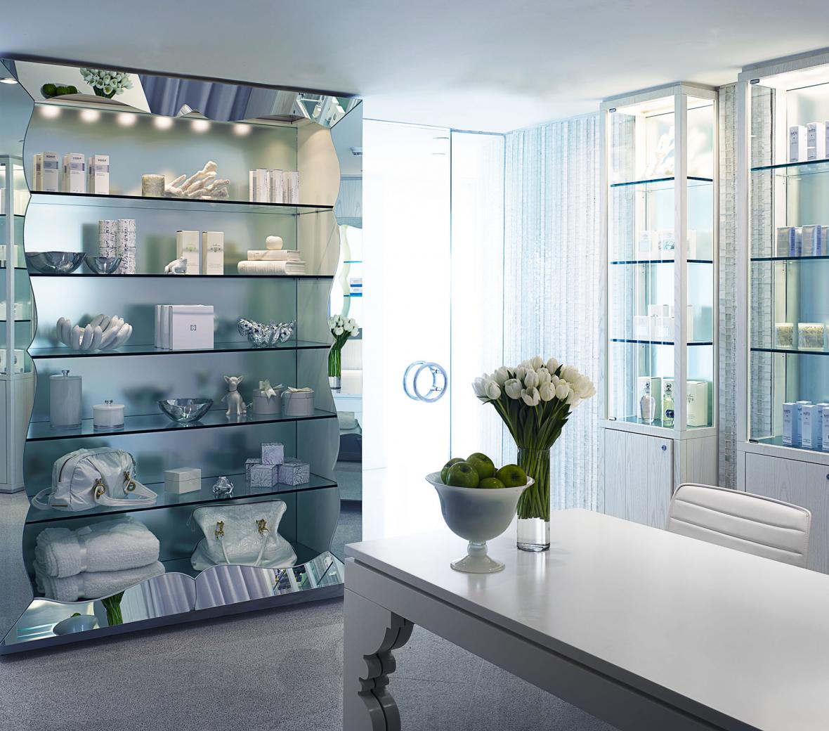 Display case with beauty products