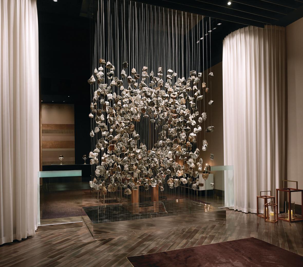 Modern square sculpture in hotel lobby