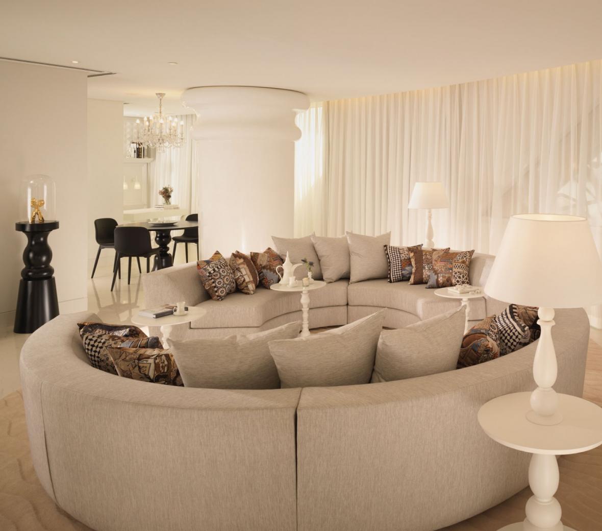 A luxury cream colored hotel room