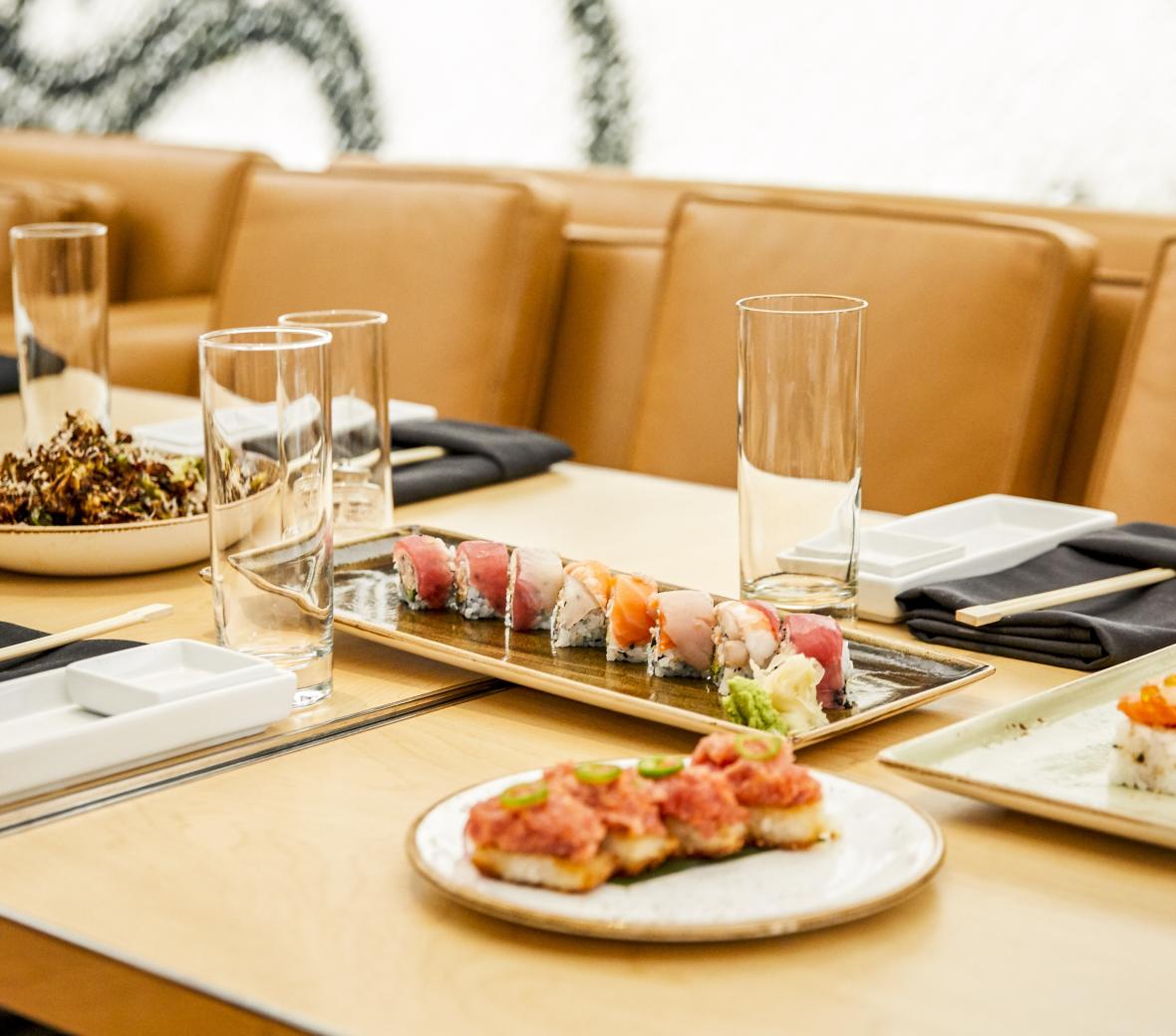 sushi spread on a table