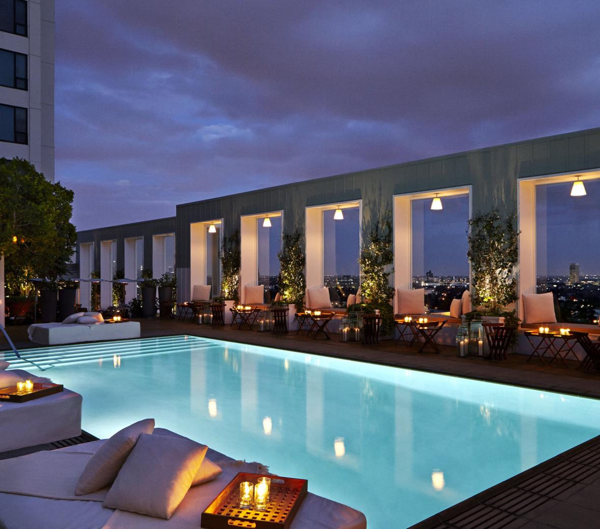 Skybar rooftop pool at night