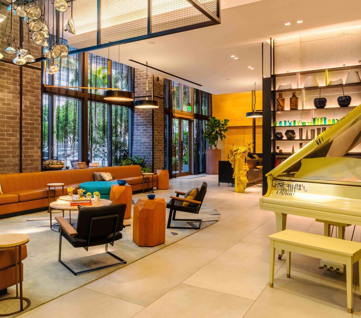 Funky, upscale lobby at Hyde Midtown Miami