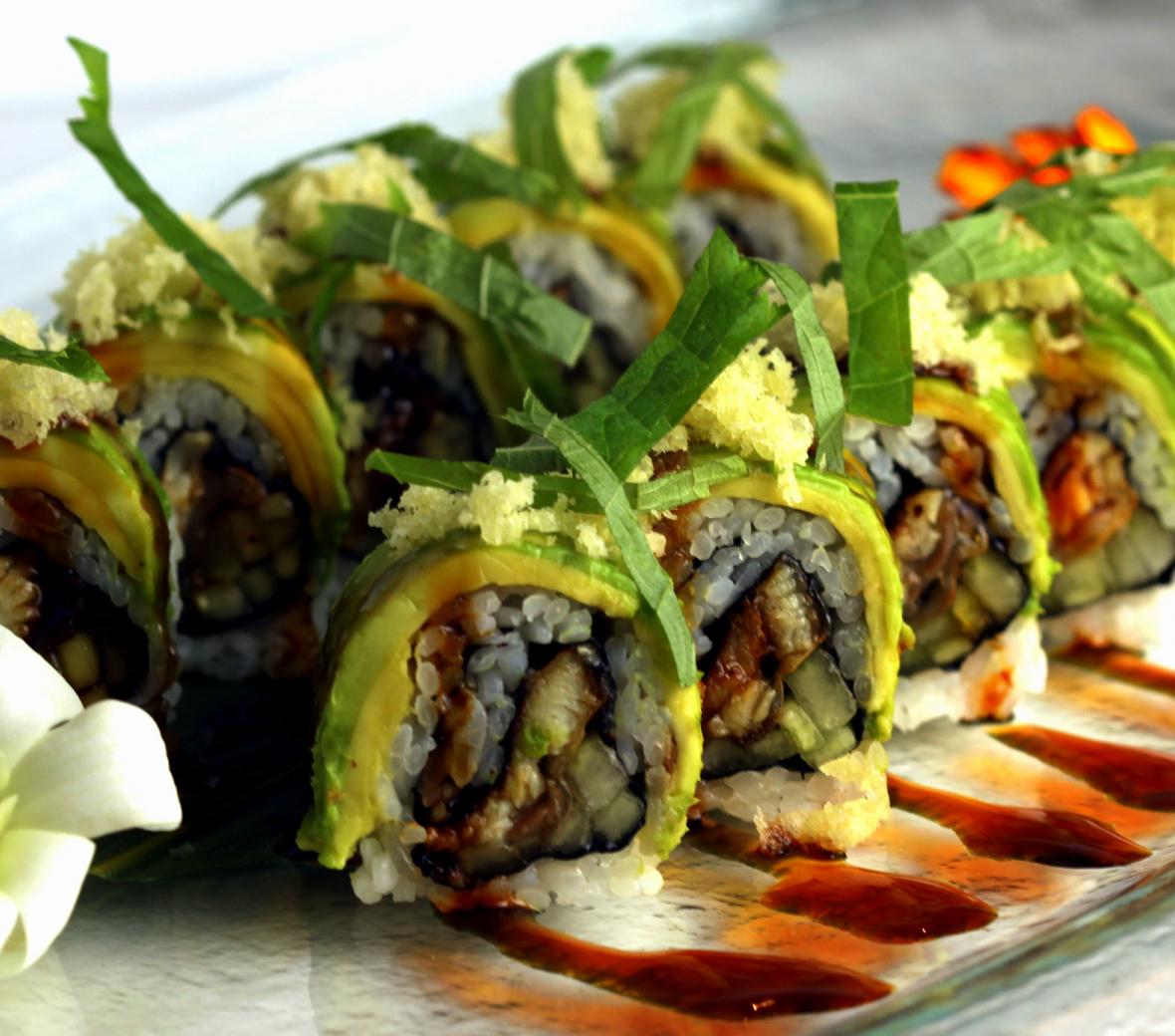 a sushi roll on a plate
