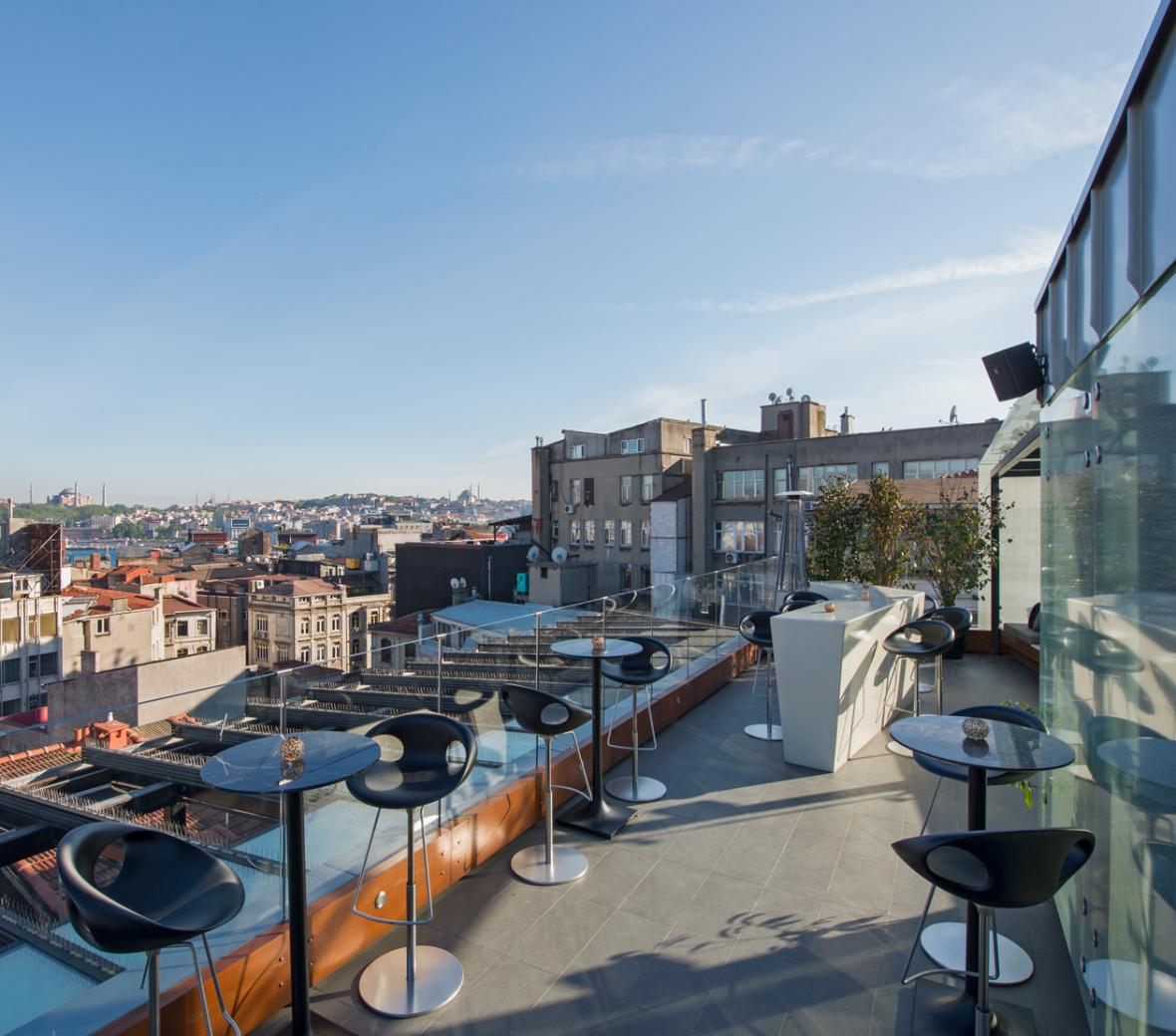 Daytime view of tables on sky terrace