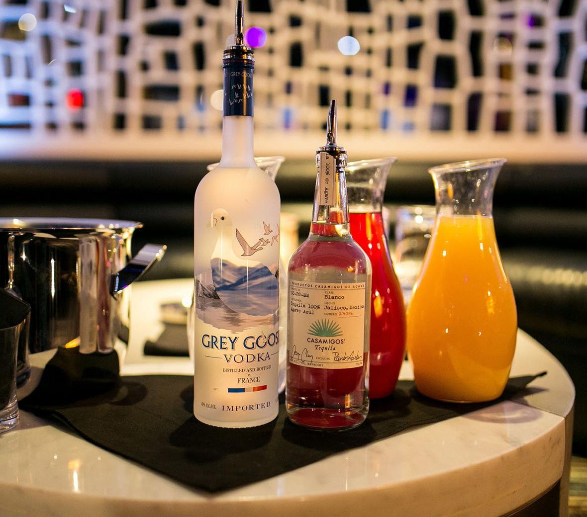 Grey Goose and other liquors on a table