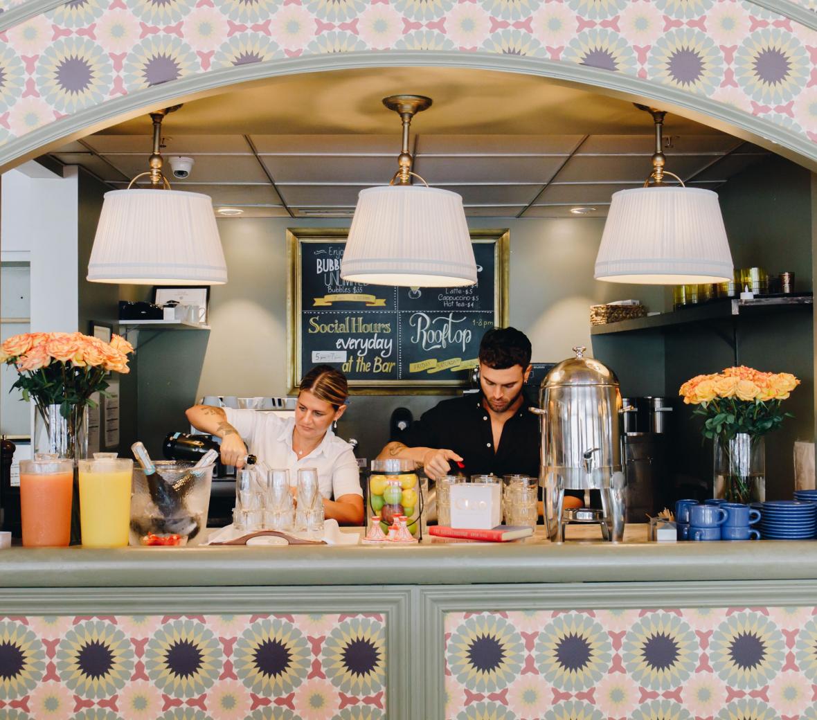 bar tenders making tropical drinks