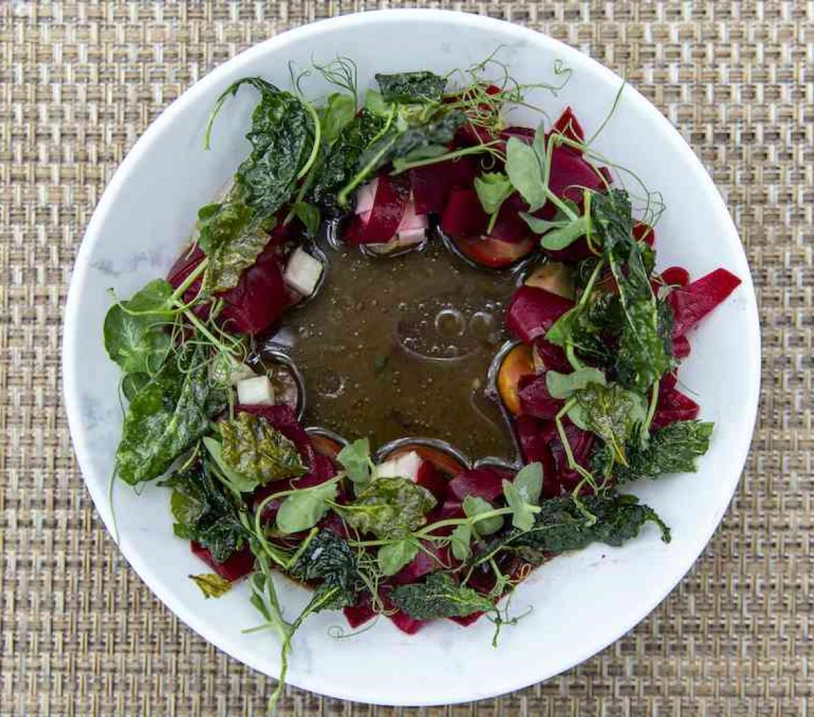 plated beet aguachile