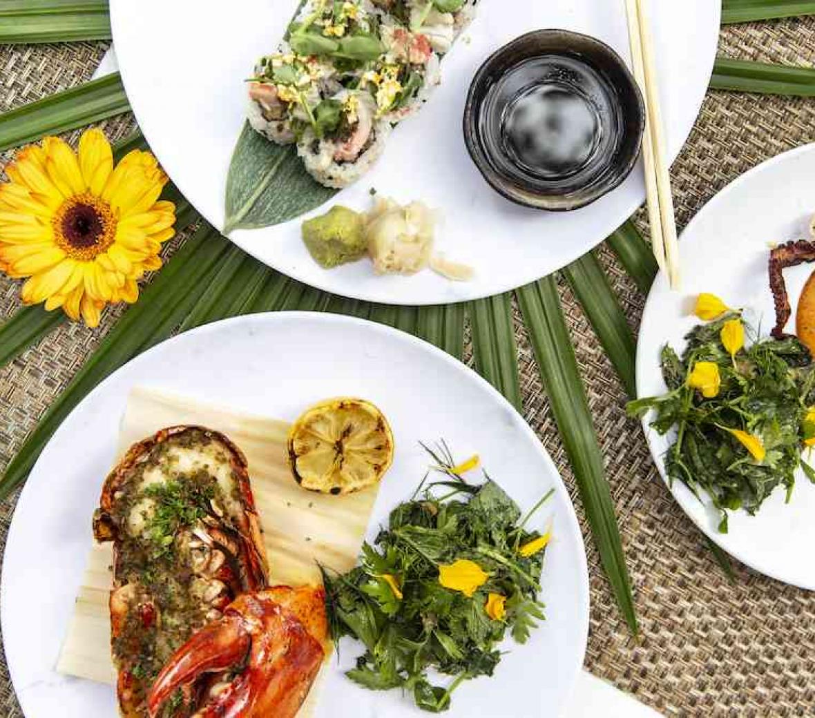 lobster salad and octopus plates 