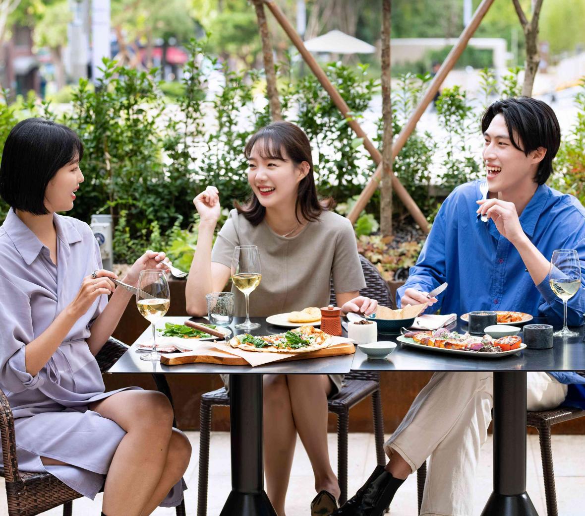 Three women at a restaurant