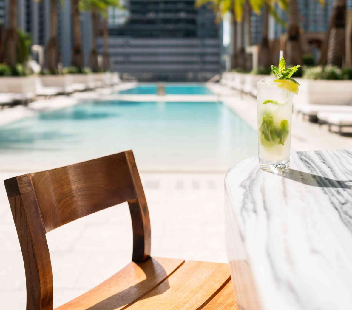 A chair by a pool