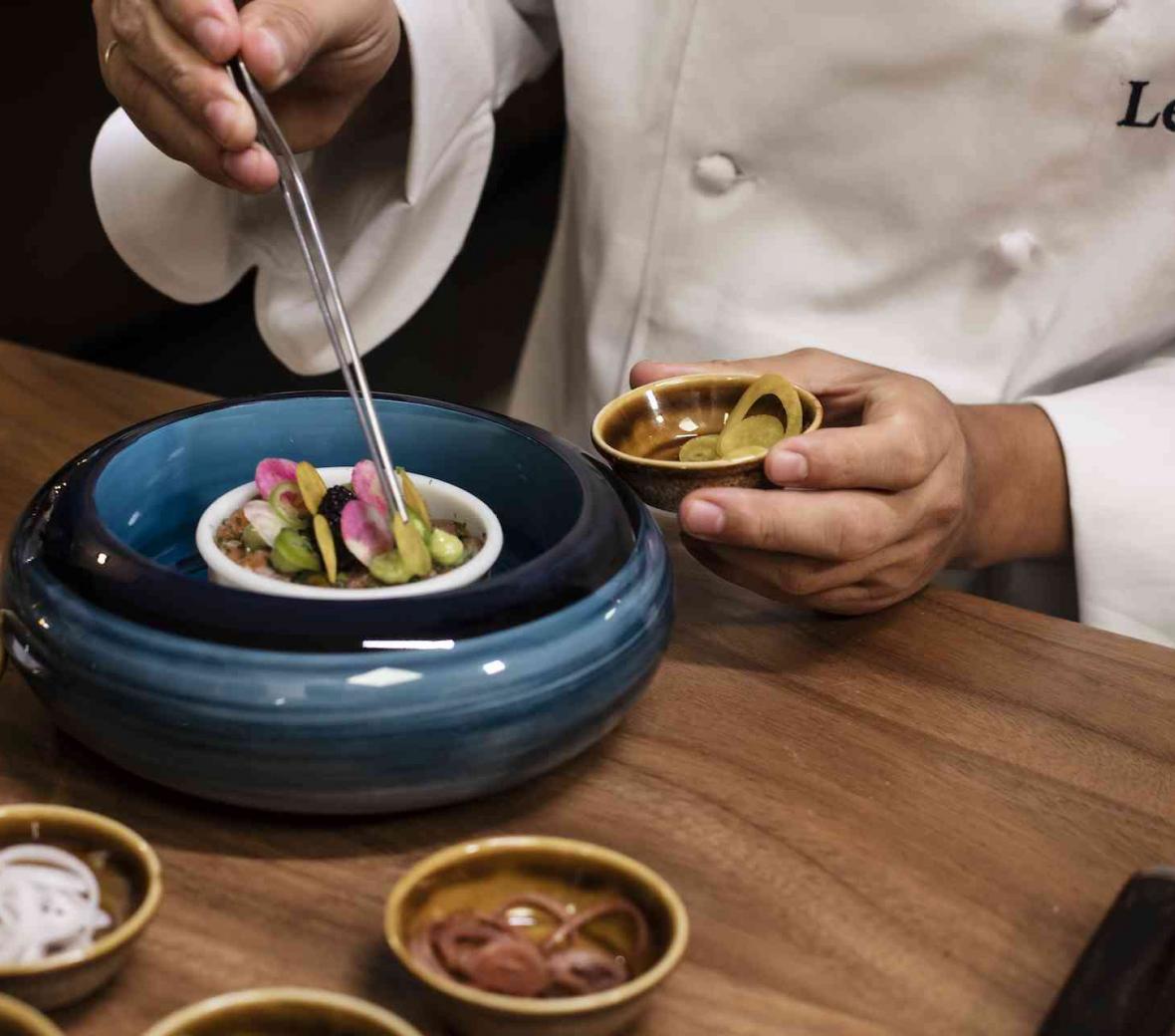 Chef prepping food