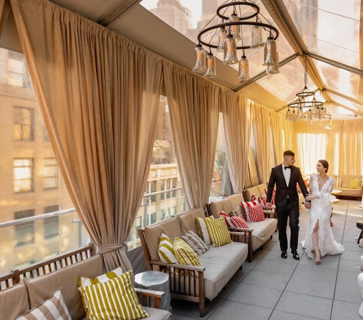 bridge and groom in a terrace