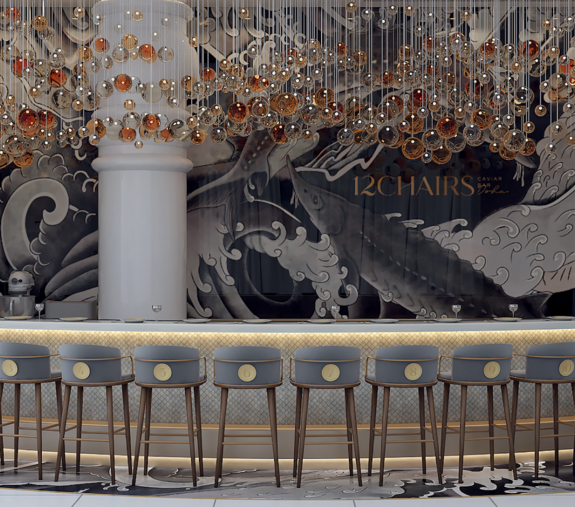 12 chairs caviar bar