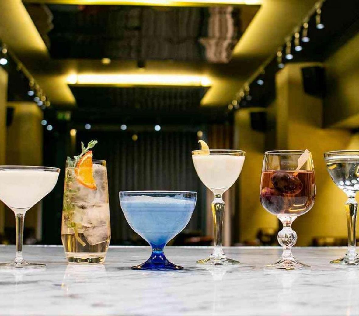 a line-up of cocktails
