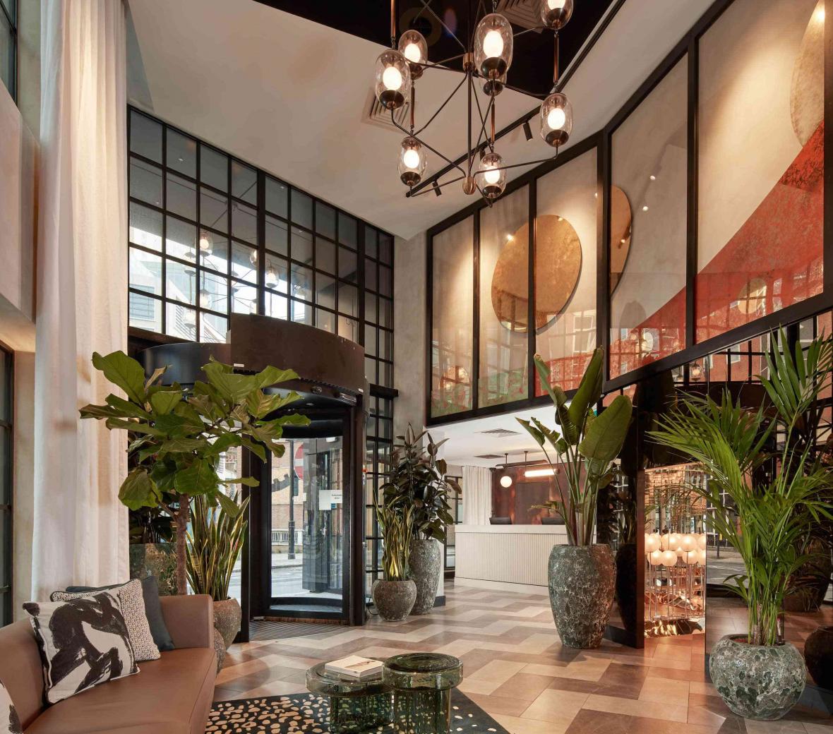 the lobby of a hotel
