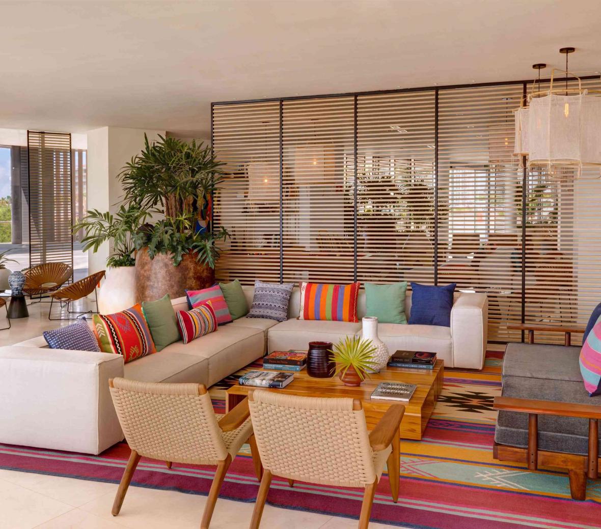 Seating area in the pool entry way