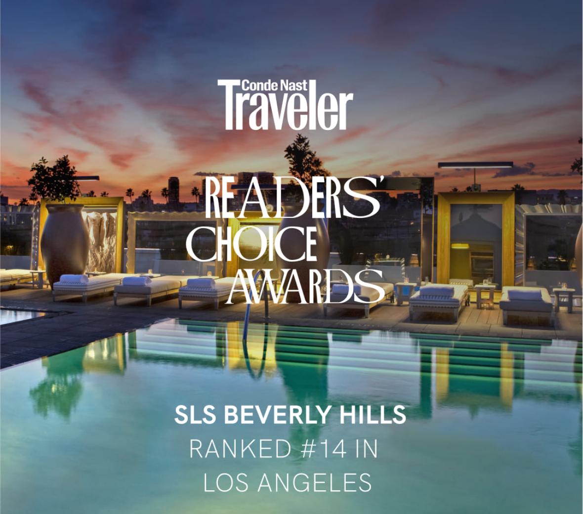 Readers Choice Award Logo on image of SLS Beverly Hills pool
