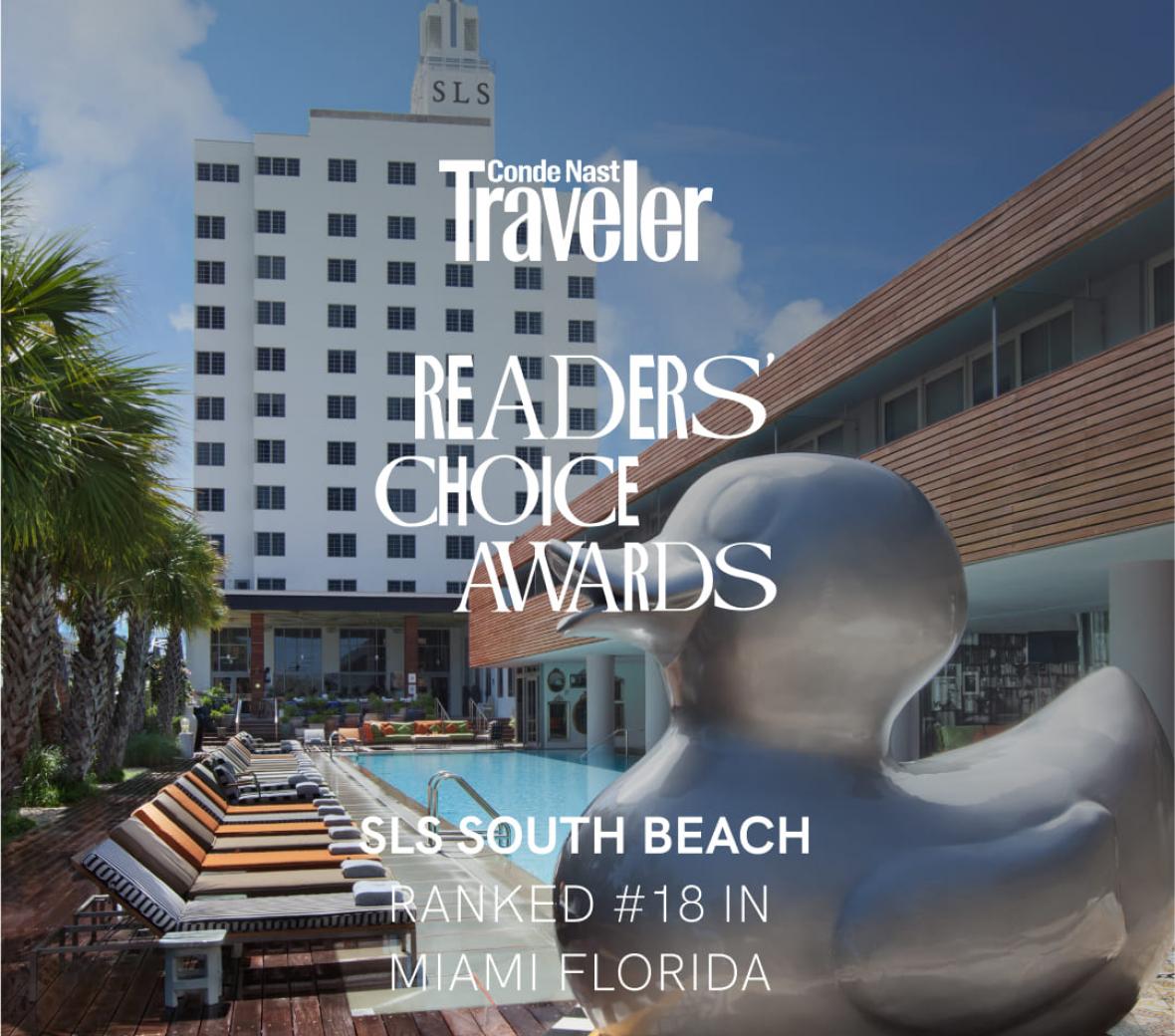 Readers Choice Award Logo on image of SLS South Beach pool