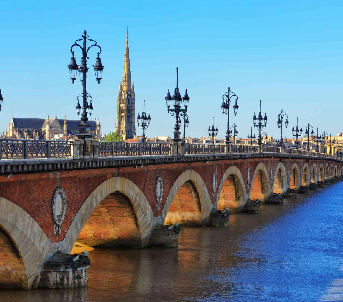 Bridge and skyline in Bordeaux, France.
