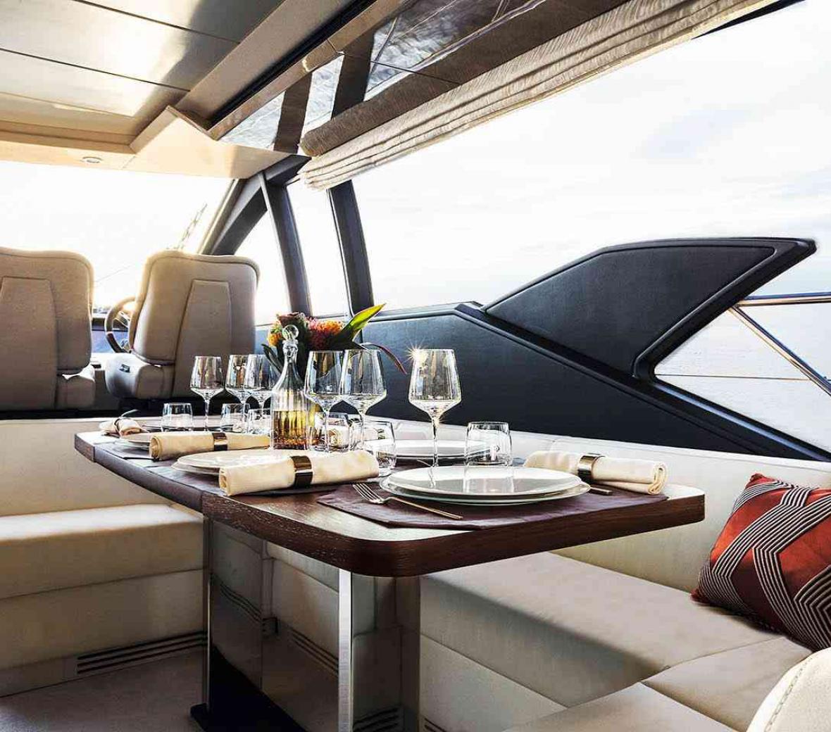 table set up on deck of the High Seas yacht