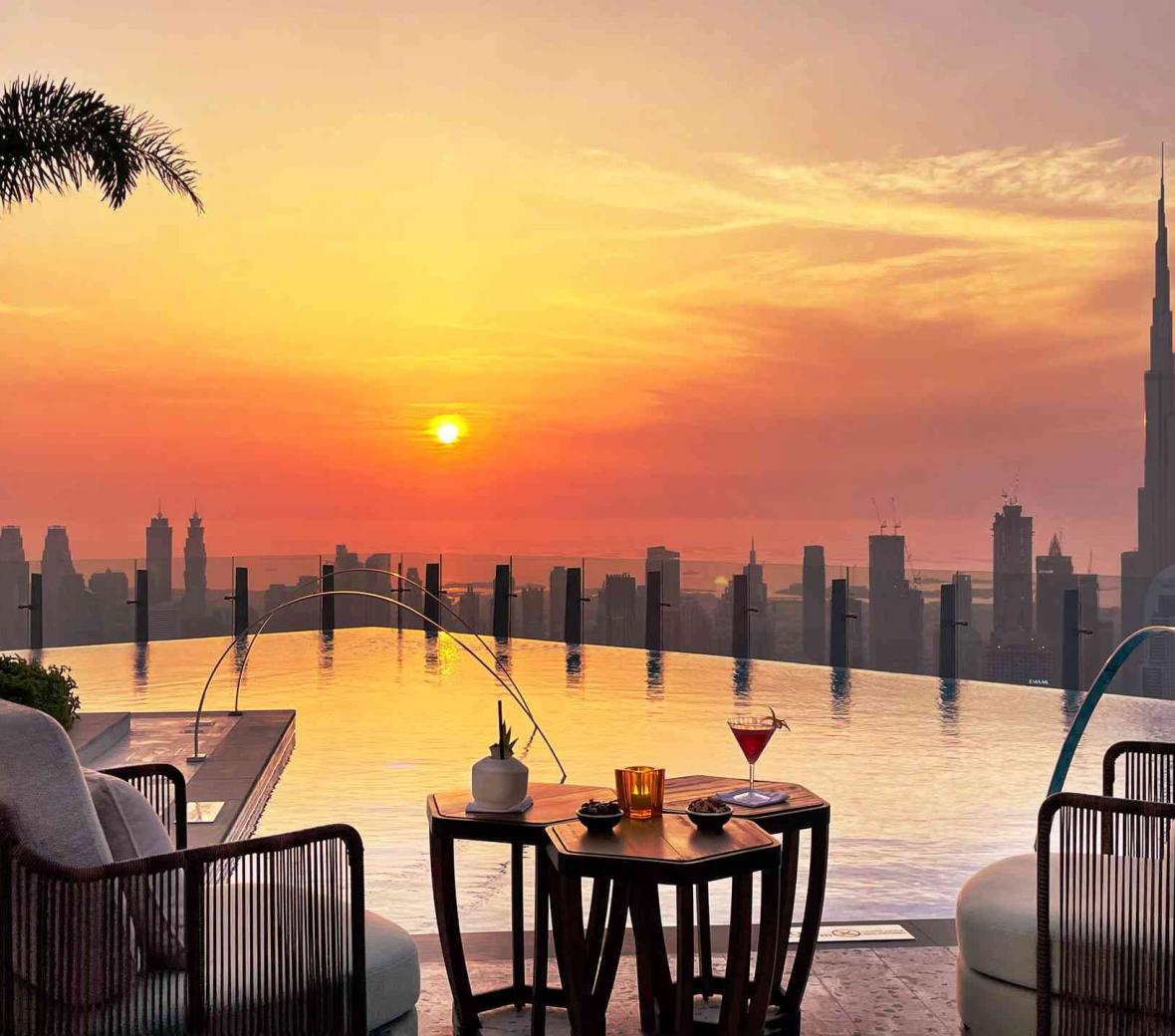 Sunsetting over a pool