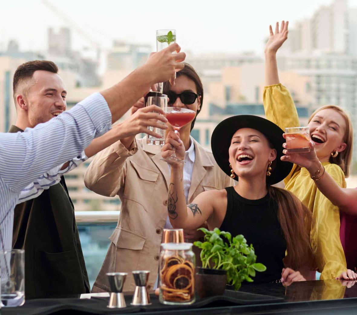 people having fun and drinking at the katsuya terrace
