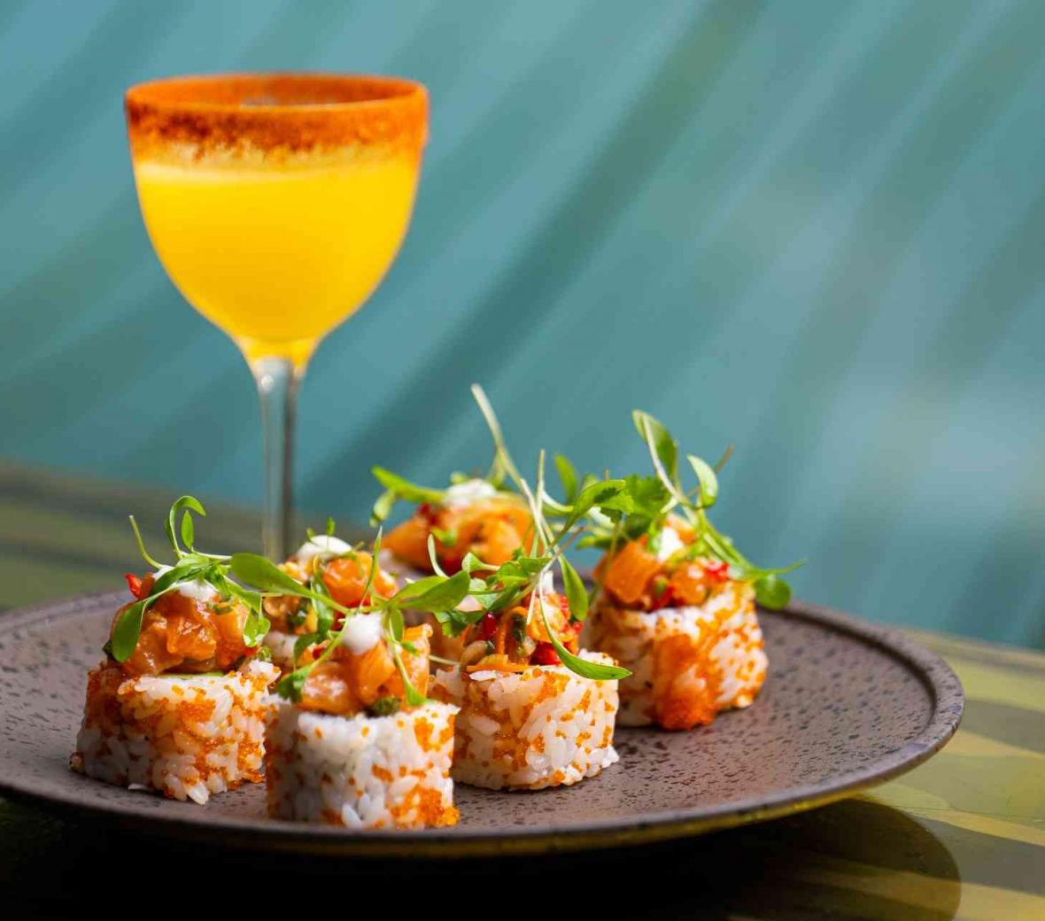 Sushi and a cocktail
