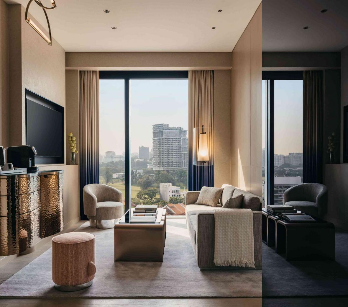 Large suite at mondrian singapore duxton with floor to ceiling windows