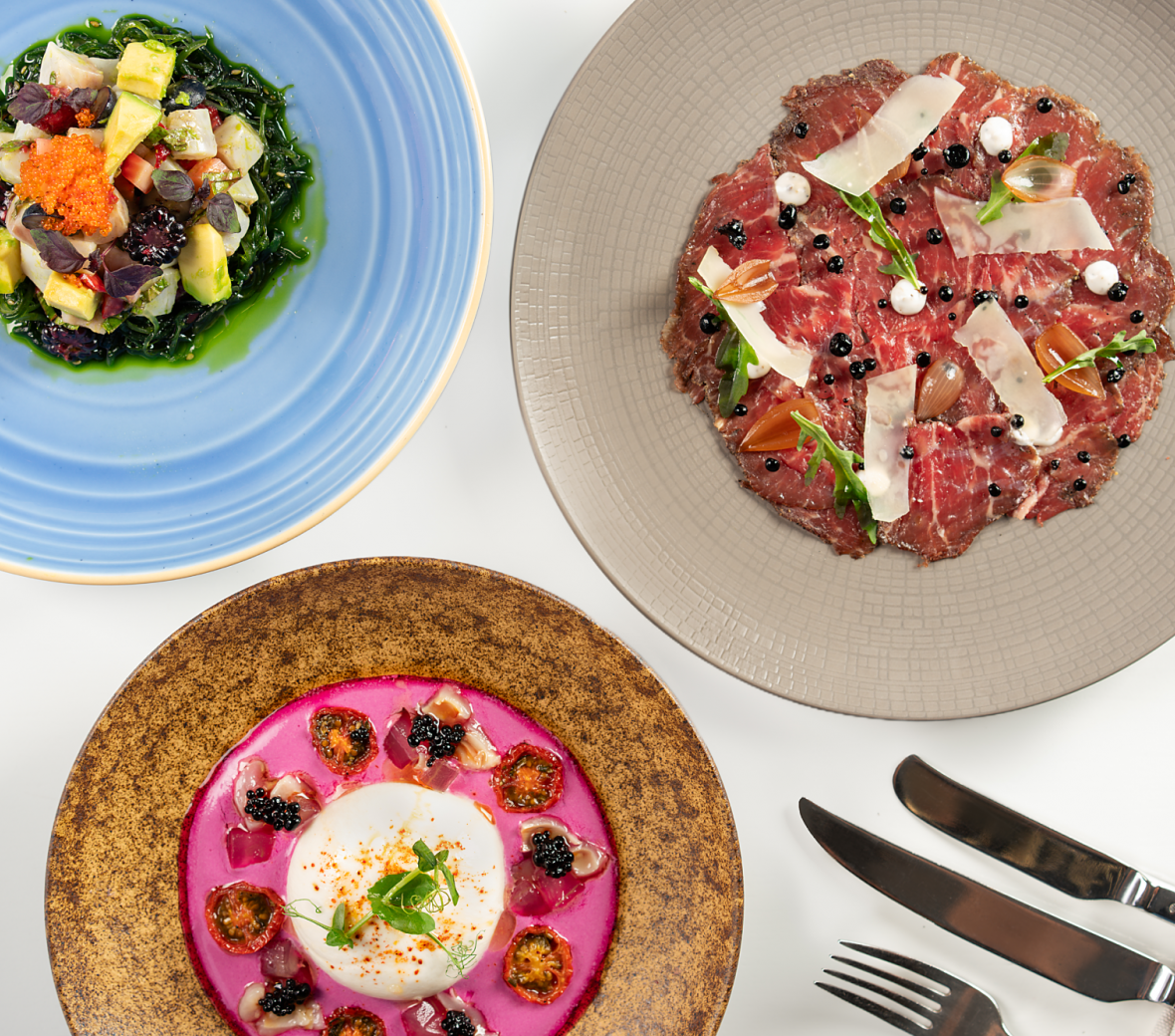 Three dishes from Mondrian Doha dining menu