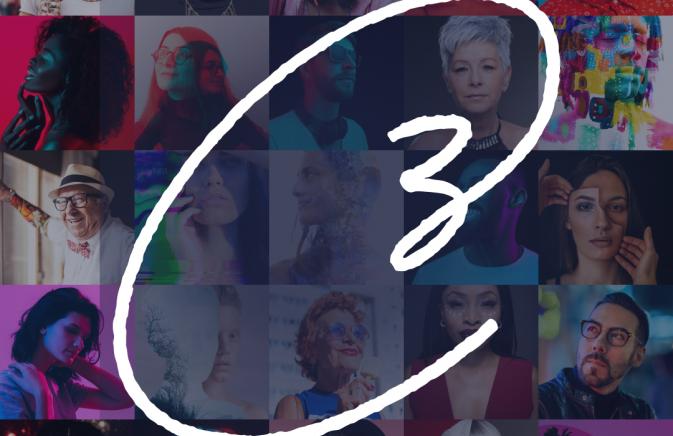 C3 brand logo on top of mosaic of faces