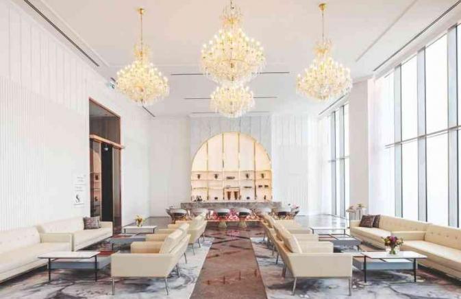 the lobby of sls dubai