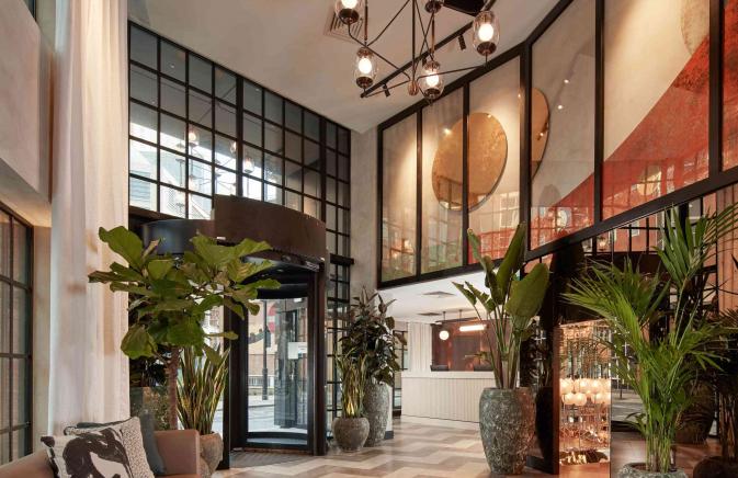 the lobby of a hotel