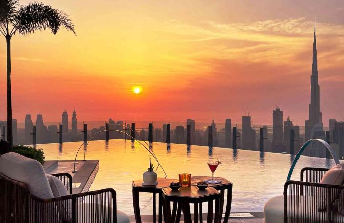 Sunsetting over a pool