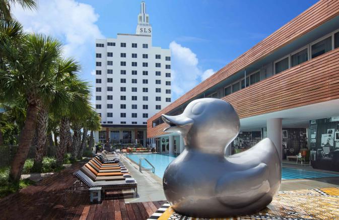 SLS South Beach With Giant Silver duck 