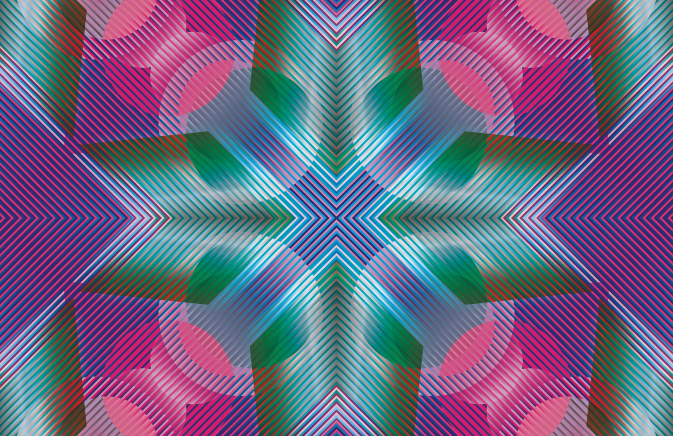 geometric painting, pink, purple, green, and blue colors
