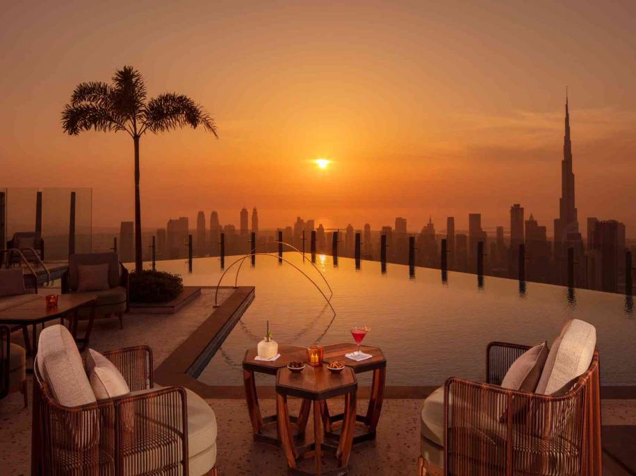 Sunset shot of SLS Dubai Privilege Pool
