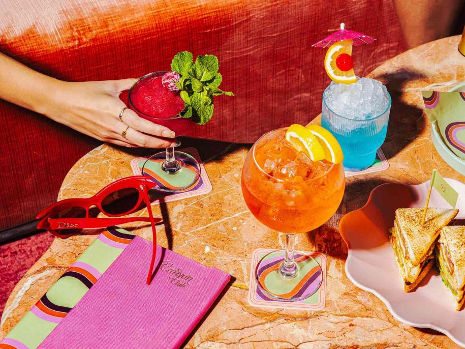 table full of colourful cocktails