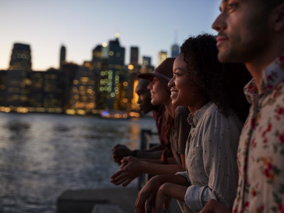People looking out towards the city