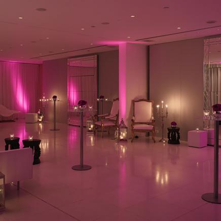 dark pink lounge with candles