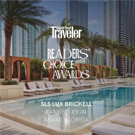 Readers Choice Award Logo on image of SLS LUX Brickell pool