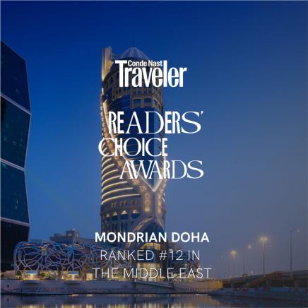 Readers Choice Award Logo on image of the exterior of Mondrian Doha
