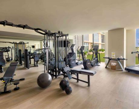 Gym filled with workout equipment