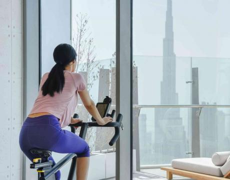 woman on a stationary bike