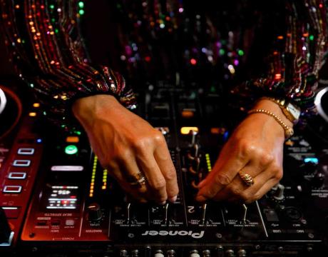 DJ spins tracks