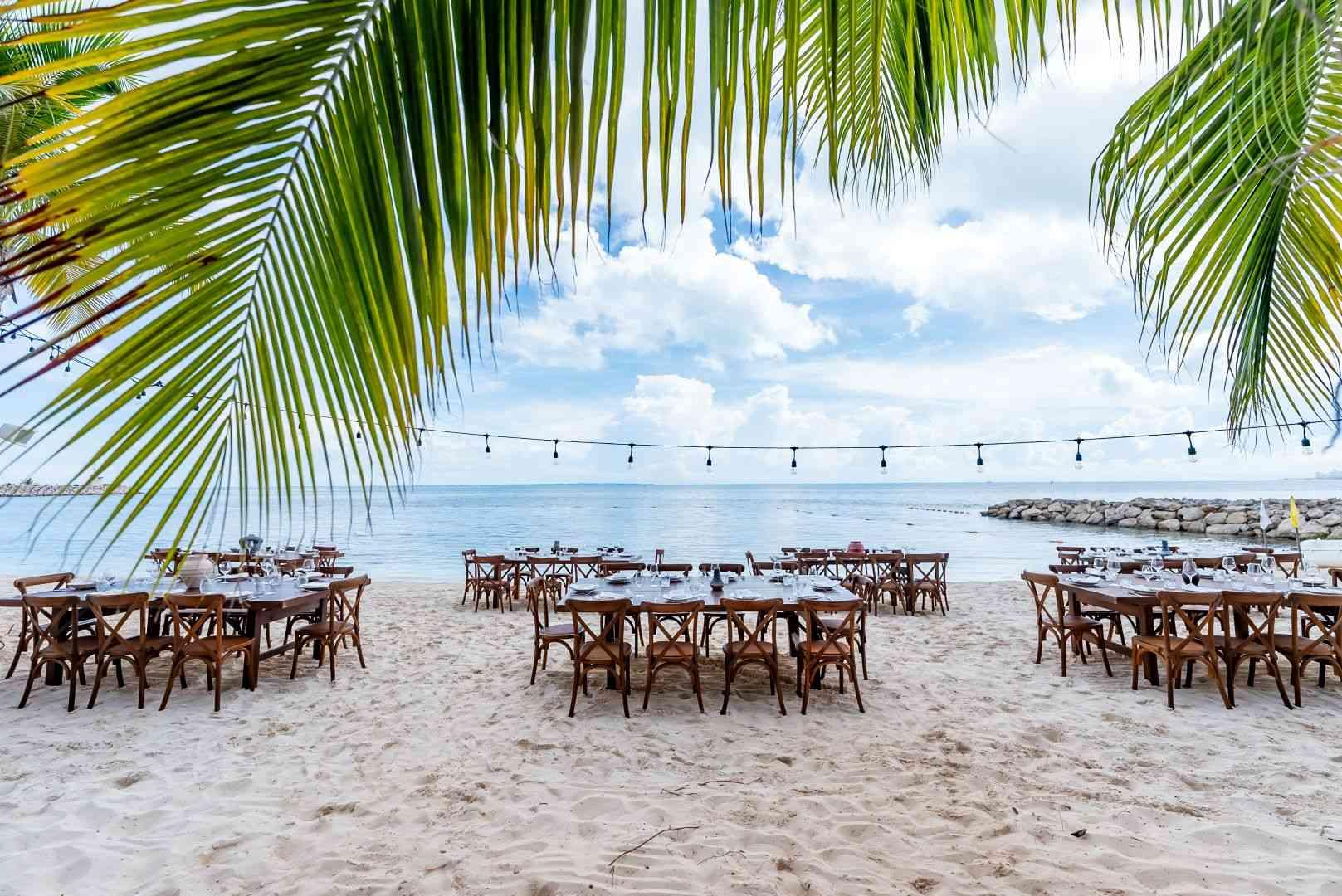 Beach and tables and chairs