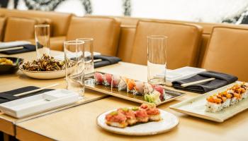 sushi spread on a table 