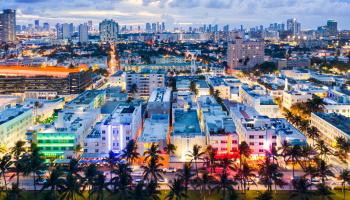 aerial view of nighttime miami