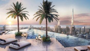 infinity pool looking over Dubai skyline